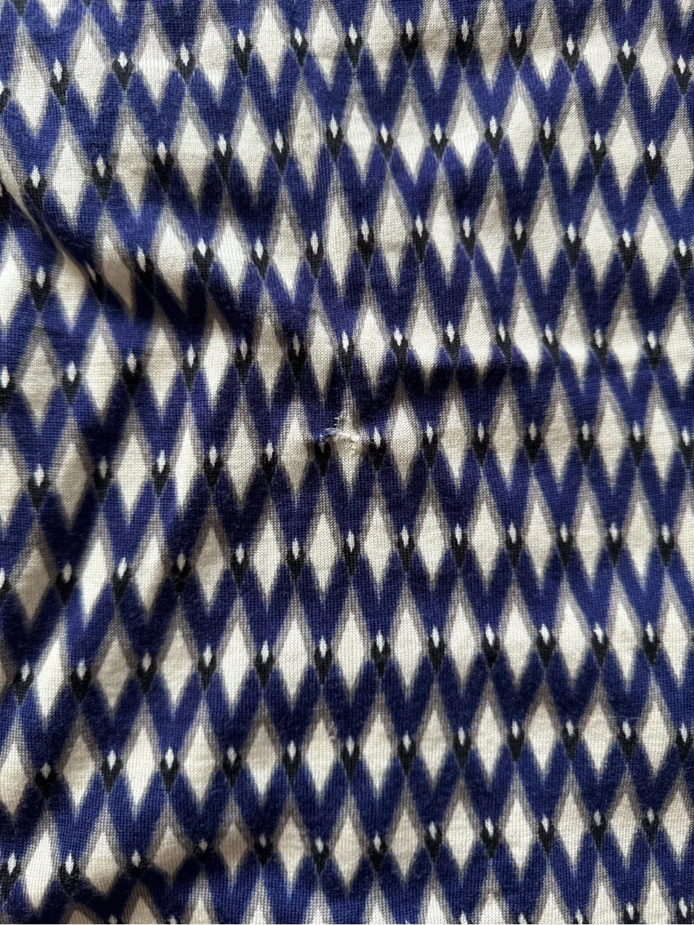 Tory Burch Navy and Cream Diamond Wool Knit Button Cardigan